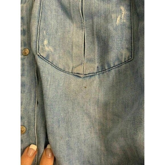 Zara Womens Solid Light Blue Long Sleeve Denim Jean Button Down Jacket Medium - Picture 7 of 8